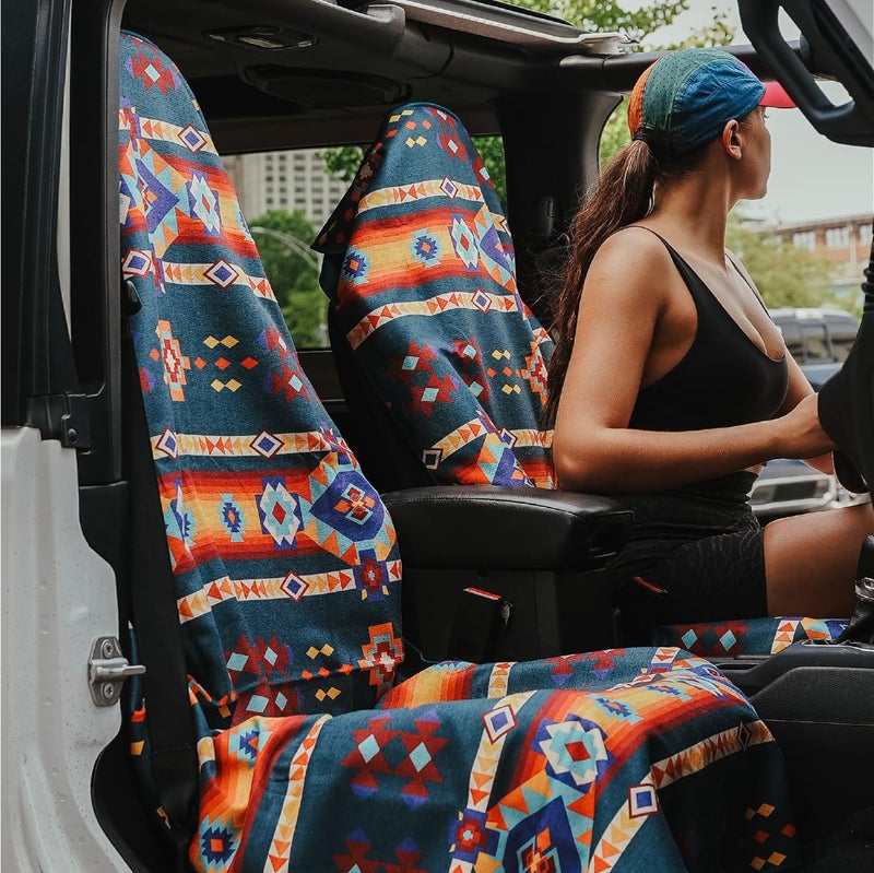 Sprints Athletic Running Towel  Full-Sized  Car Seat Cover - Performance Microfiber (Aztec Artisans & Chocolate Currency) - Image 2